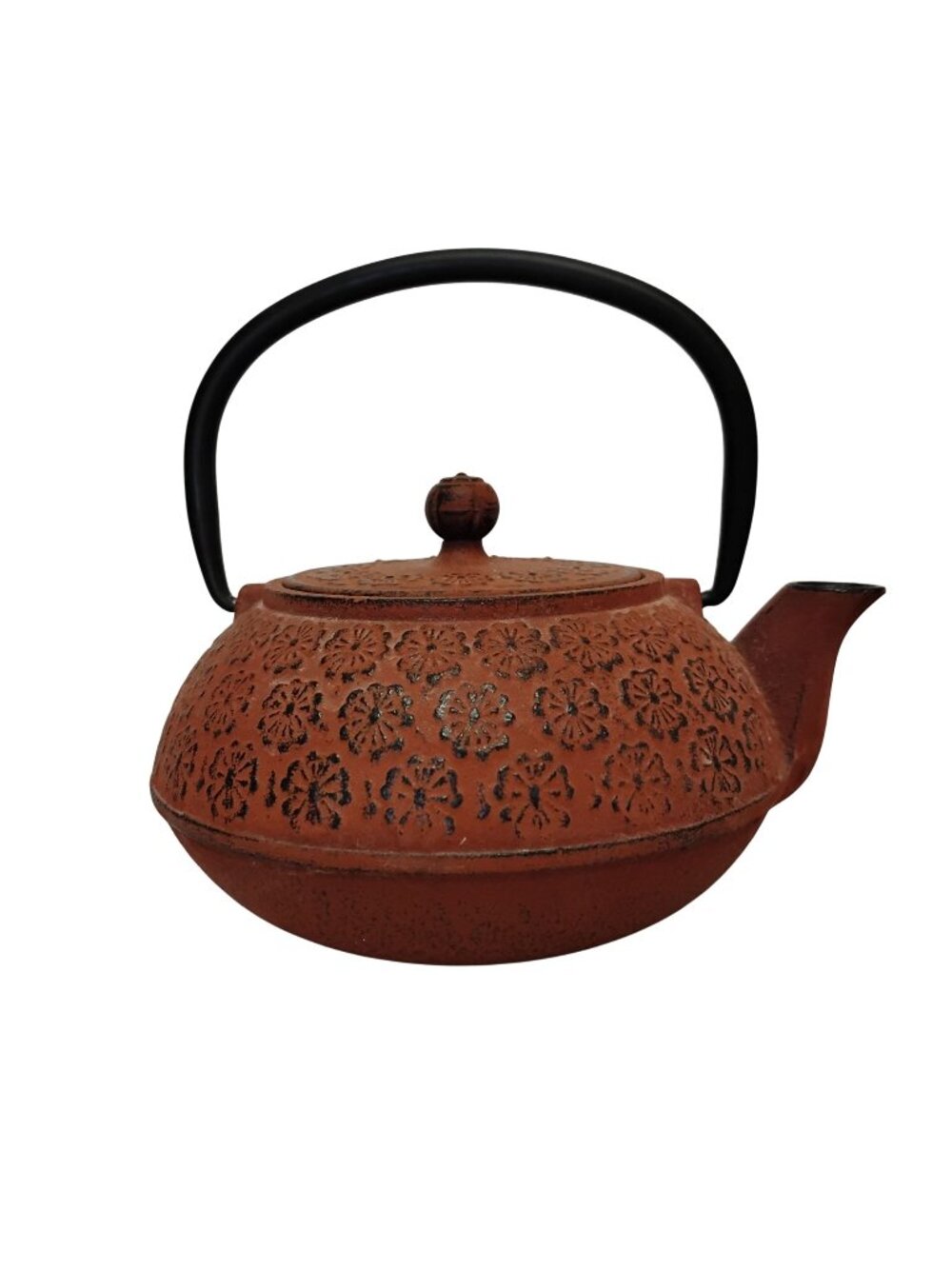 Japanese Cast Iron Red Tea Pot With Strainer Unglazed Interior